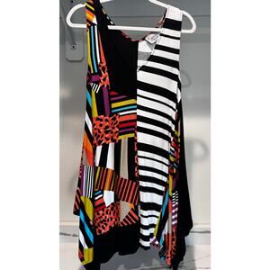 Vintage Lynn Ritchie Silver Women's Tank‎ Dress Multicolor Pattern Size Small